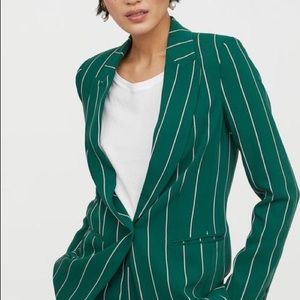 H&M Green pinstripe suit jacket and trouser set